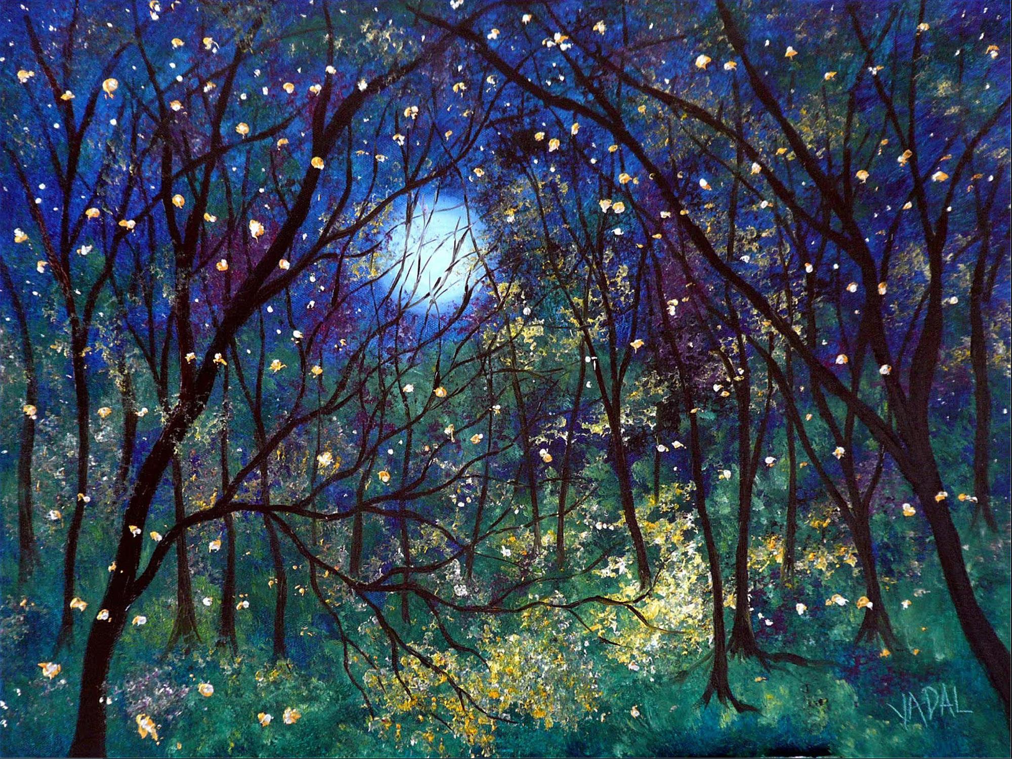 arbres de lune décor de jardin bleu paysage art mural nature paysage Peintures à l'huile